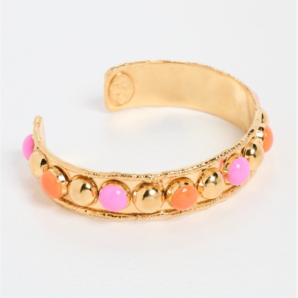 Gold-Tone Cuff Bracelet with Pink & Orange Accents